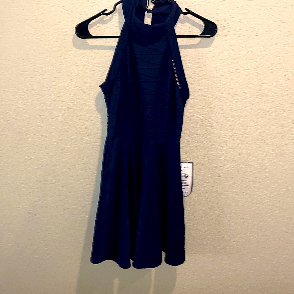 Navy mid length dress strapless cute macys
